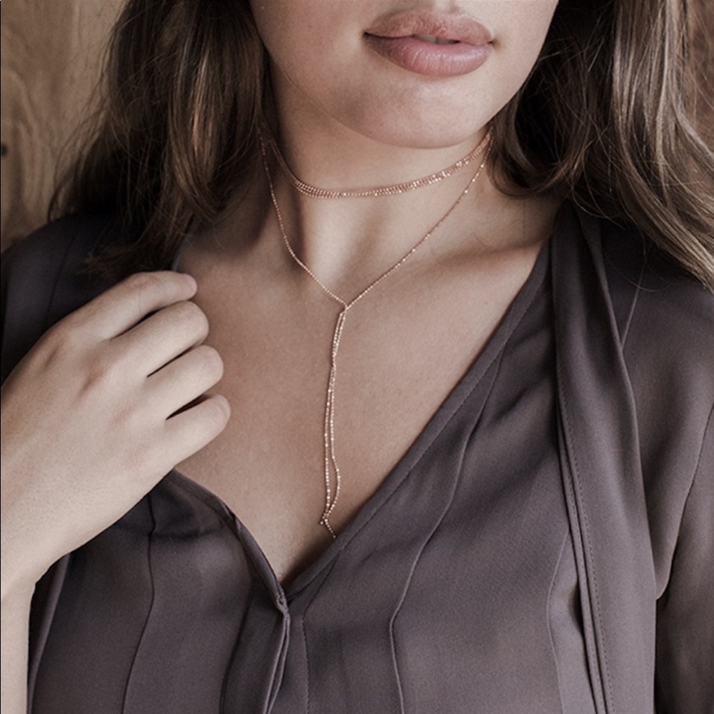NWT Revolve 8 Other Gold Metal Beaded Chain Y Choker Necklace